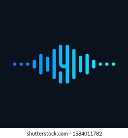Number 4 with Pulse music player element. Logo template electronic music, equalizer, store, dj, nightclub, disco. Audio wave logo concept, Multimedia Technology themed, Abstract Shape. - vector