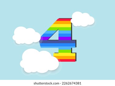 Number 4 Rainbow counting learn object design, abstract rainbow Number for kids, love, family and scholl concept vector illustration design