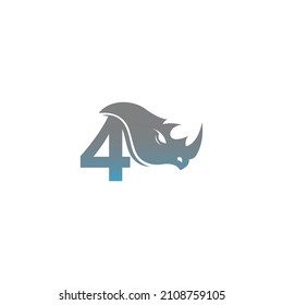 Number 4 with rhino head icon logo template vector