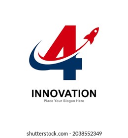 Number 4 with rocket logo vector design. Suitable for app icon, technology, education, corporate identity, initial, card, posters and labels.