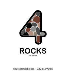 number 4 with rocks logo template illustration