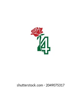 Number 4 with rose icon logo vector template illustration