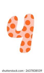 Number 4 in rounded font with orange polka dot pattern on light pink background. Bold decorative numeral.