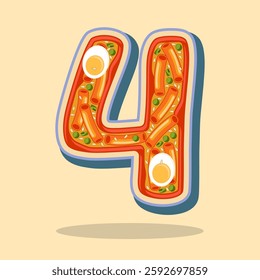 The number 4 is in the shape of a Tteokbokki Korean food