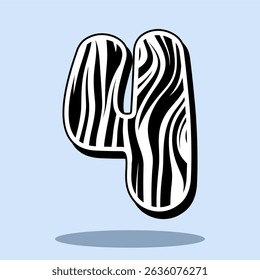 The number 4 in the shape of zebra pattern
