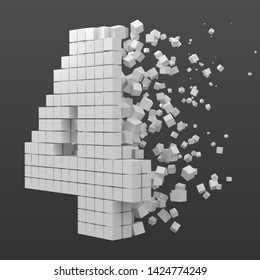 number 4 shaped data block. version with white cubes. 3d pixel style vector illustration. suitable for blockchain, technology, computer and abstract themes.