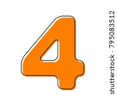 Number 4 sign design template element. Vector. Black line icon with shifted flat orange filled icon on white background. Isolated.