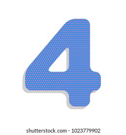 Number 4 sign design template element. Vector. Neon blue icon with cyclamen polka dots pattern with light gray shadow on white background. Isolated.