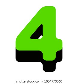 Number 4 sign design template element. Vector. Green 3d icon with black side on white background. Isolated.