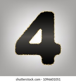 Number 4 sign design template element. Vector. Blackish icon with golden stars at grayish background.