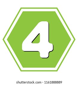 Number 4 sign design template element. Vector. White icon with black shadow at yellow green honeycomb on white background.