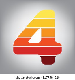 Number 4 sign design template element. Vector. Horizontally sliced icon with colors from sunny gradient in gray background.