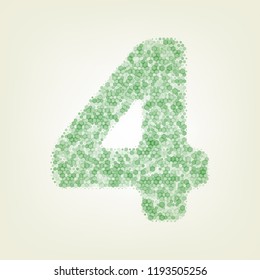 Number 4 sign design template element. Vector. Green hexagon rastered icon and noised opacity and size at light green background with central light.