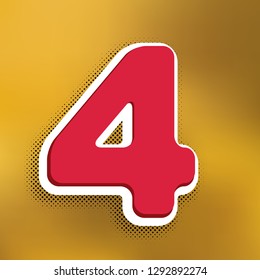 Number 4 sign design template element. Vector. Magenta icon with darker shadow, white sticker and black popart shadow on golden background.