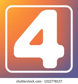 Number 4 sign design template element. Vector. White icon on transparent button at orange-violet gradient background.