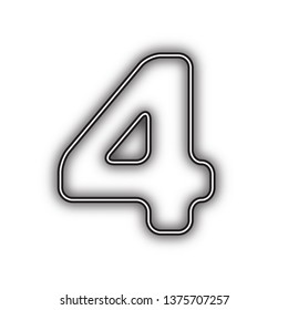 Number 4 sign design template element. Vector. Double contour black icon with soft shadow at white background. Isolated.