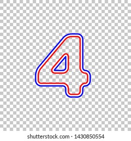 Number 4 sign design template element. Red, white and contour icon at transparent background. Illustration.