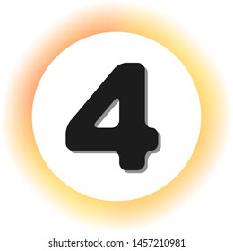 Number 4 sign design template element. Dark icon with shadow on the glowing circle button. Illustration.
