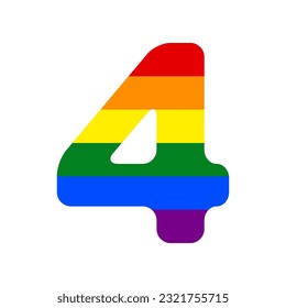 Number 4 sign design template element. Rainbow gay LGBT rights colored Icon at white Background. Illustration.