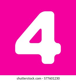 Number 4 sign design template element. White icon at magenta background.