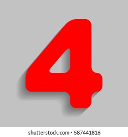 Number 4 sign design template element. Vector. Red icon with soft shadow on gray background.