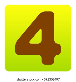 Number 4 sign design template element. Vector. Brown icon at green-yellow gradient square with rounded corners on white background. Isolated.