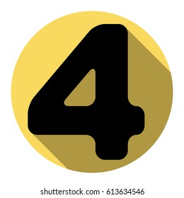 Number 4 sign design template element. Vector. Flat black icon with flat shadow on royal yellow circle with white background. Isolated.