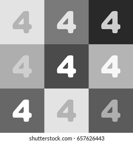 Number 4 sign design template element. Vector. Grayscale version of Popart-style icon.