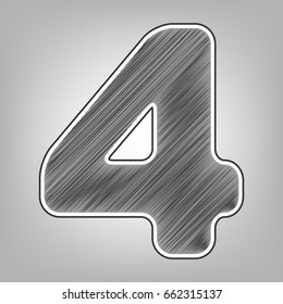Number 4 sign design template element. Vector. Pencil sketch imitation. Dark gray scribble icon with dark gray outer contour at gray background.