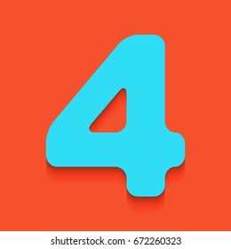 Number 4 sign design template element. Vector. Blue icon with soft shadow putted down on flamingo background.