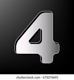 Number 4 sign design template element. Vector. Gray 3d printed icon on black background.