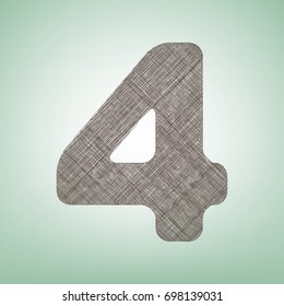 Number 4 sign design template element. Vector. Brown flax icon on green background with light spot at the center.