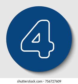 Number 4 sign design template element. Vector. White contour icon in dark cerulean circle at white background. Isolated.