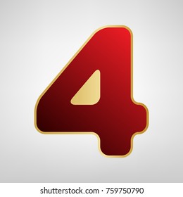 Number 4 sign design template element. Vector. Red icon on gold sticker at light gray background.