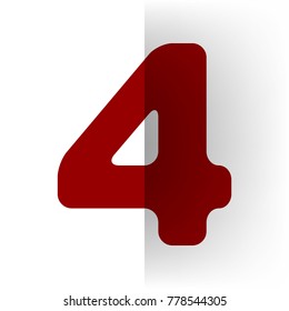 Number 4 sign design template element. Vector.  icon on white bending paper background.
