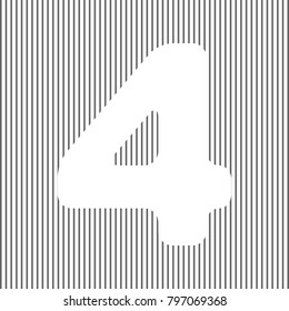 Number 4 sign design template element. Vector. White icon on grayish striped background. Optical illusion.