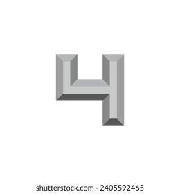 Número 4 plata, símbolo geométrico 3d vector logotipo simple