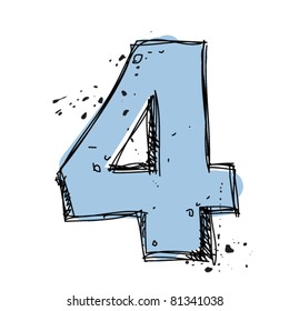 Number 4 in sketch-style. Vector illustration