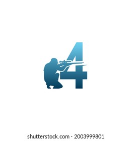 Número 4 con icono de francotirador plantilla de diseño de logotipo vector