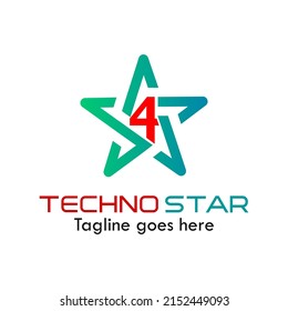 Number 4 with star logo template illustration