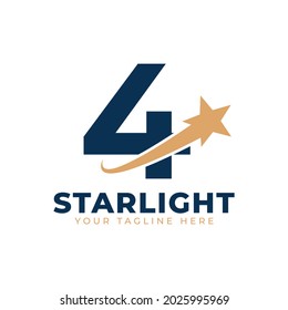 Number 4 with Star Swoosh Logo Design. Suitable for Start up, Logistic, Business Logo Template