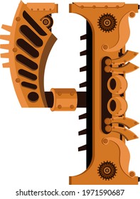 The number 4 in steampunk style. Vector illustration on a white isolated background.