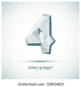 Number 4 from Stipple Alphabet - Typeface Numbers Made From Little Dots - Infographic, Webdesign or Advertising Element - Vector Illustration
