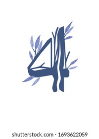 Nr. 4 Baumzweige mit blauen Blättern botanische Blumen Blumendesign-Element flache Vektorillustration Illustration