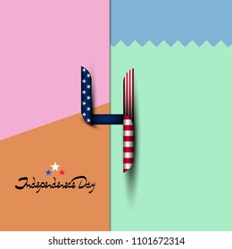 Number 4 in the style of the us flag. July 4-U.S. independence day. Lettering-independence day. Background, logo, icon.