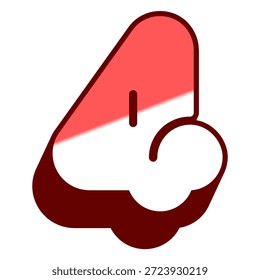 Número 4 ilustración estilizada de una forma abstracta en rojo y blanco con una forma curva distintiva y líneas en negrita.