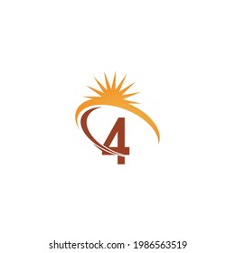 Número 4 con icono de rayos solares modelo de diseño de ilustración vector