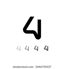 Number 4, technical digital alphabet font, including set from four of different thicknesses, vector illustration 10eps