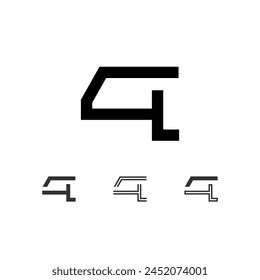 Number 4, technical digital alphabet font, including set from four of different numerals, vector illustration 10eps