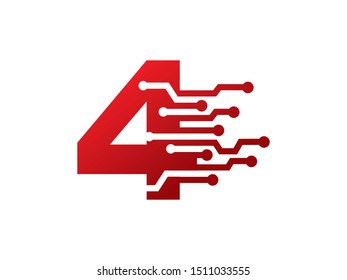 Number 4 technology logo or symbol template design
